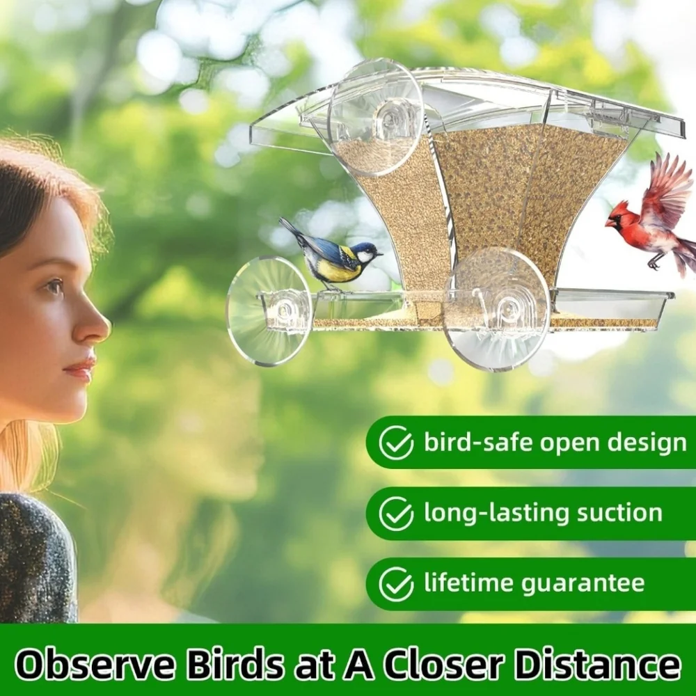 Window Bird Feeder for Outside with Waterproof Seed Storage – Strong Clear